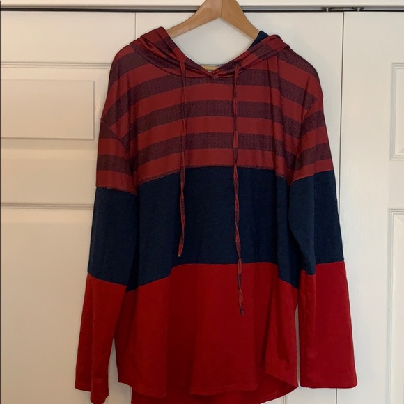 Red and Navy Striped Fall Hoodie 2XL - Picture 3 of 6